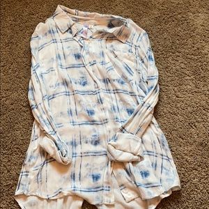 Blue and white button up top
